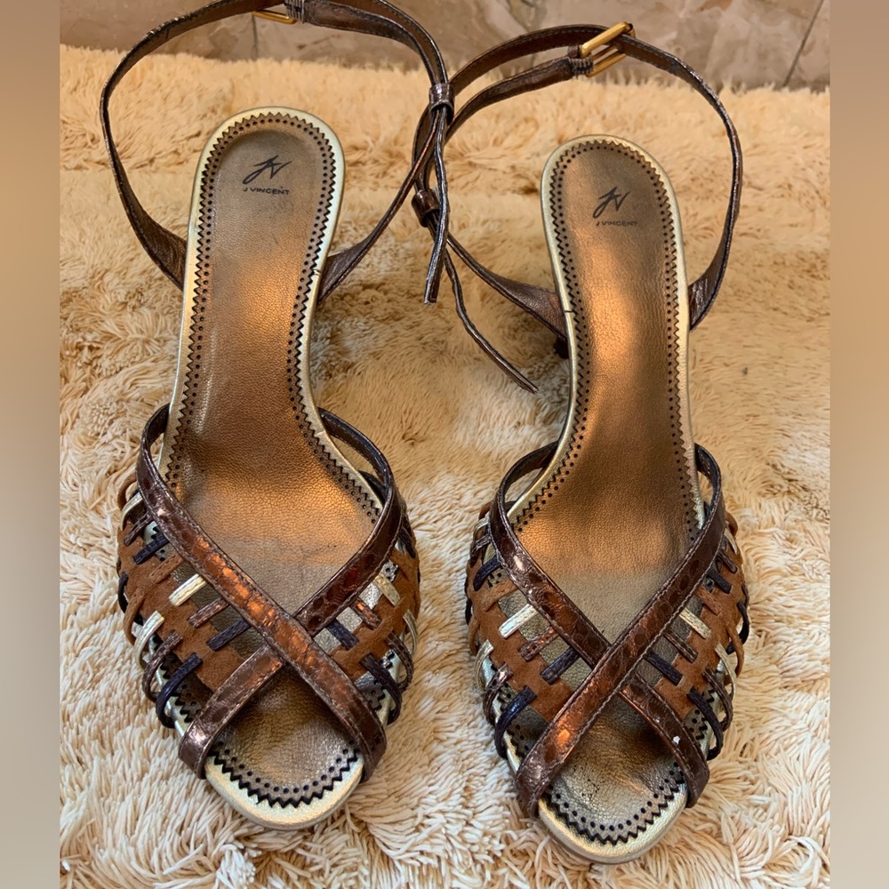 Brown/gold strappy heels by J Vincent